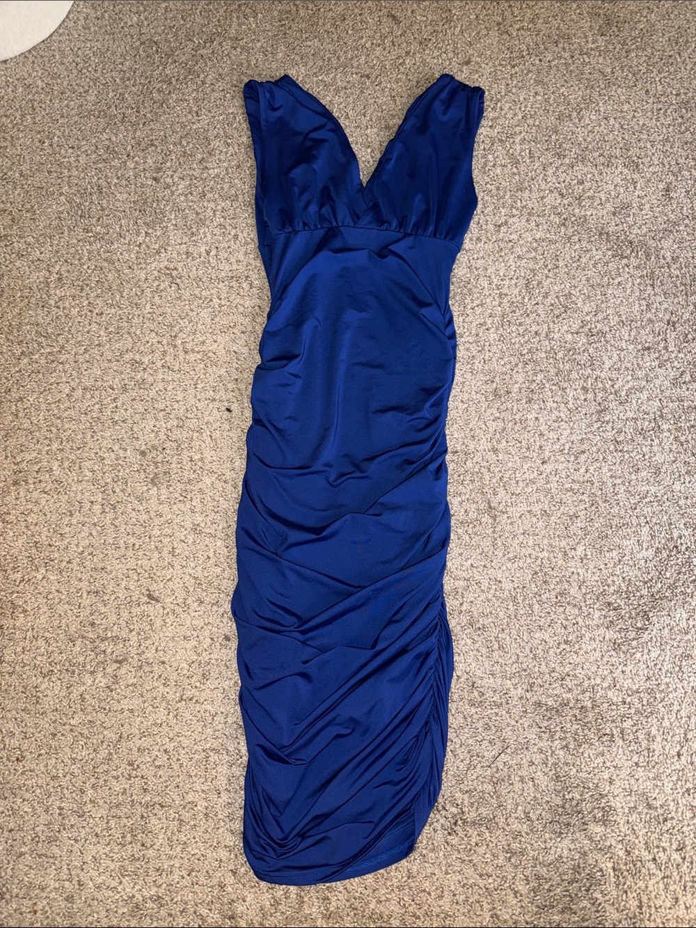 Elegant Royal Blue V-Neck Ruched Women's Dress